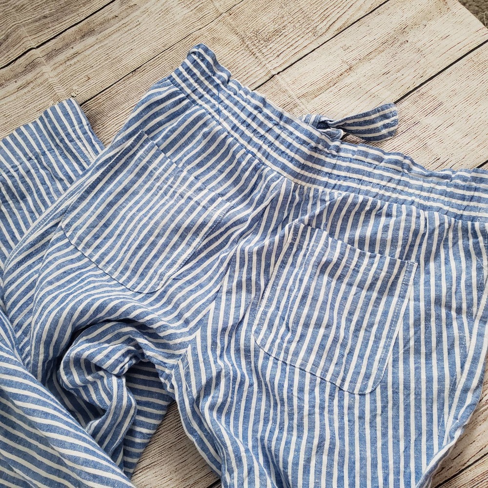 JOLT Blue White Striped Paper Bag Pants L - Picture 6 of 6